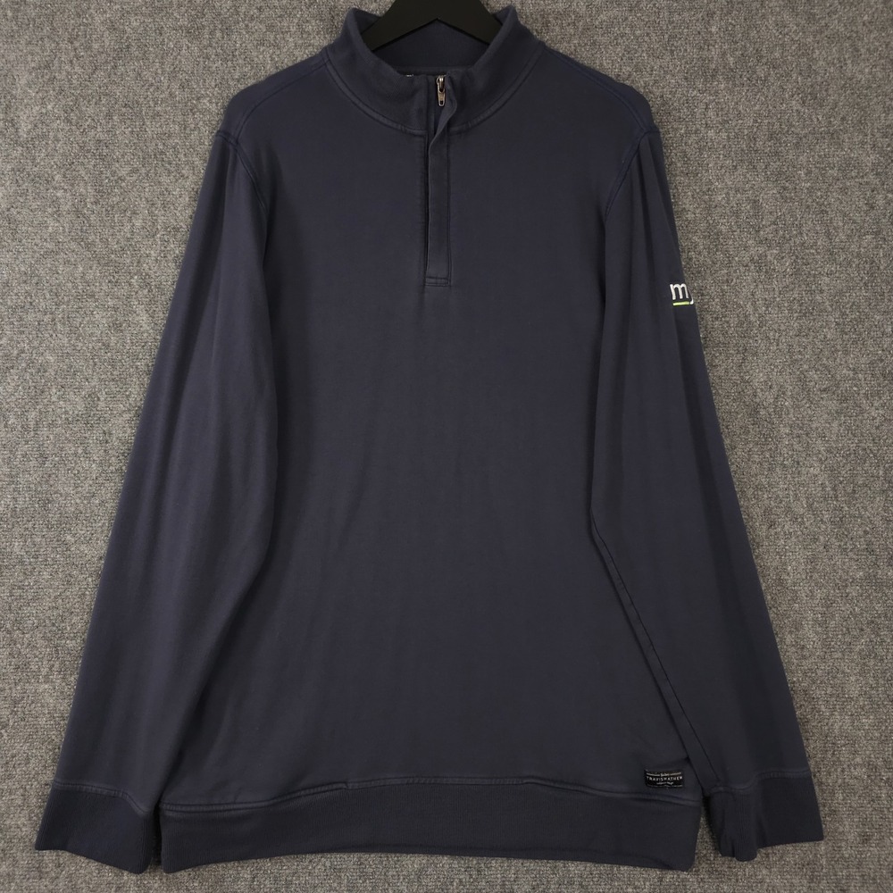 Travis Mathew Pullover Mens XL Blue Newport 1/4 Zip Soft Fleece Pockets Sweater